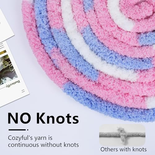 Image of Cozyful Chunky Yarn for Hand Knitting - #10 Chunky Chenille Blanket Yarn, Jumbo Big Thick Chunky Yarns for Crocheting, Tie Dye Bulky Knit Yarns, 8 Skein (20 yds 8 oz Each Skein), Blue & Pink & White