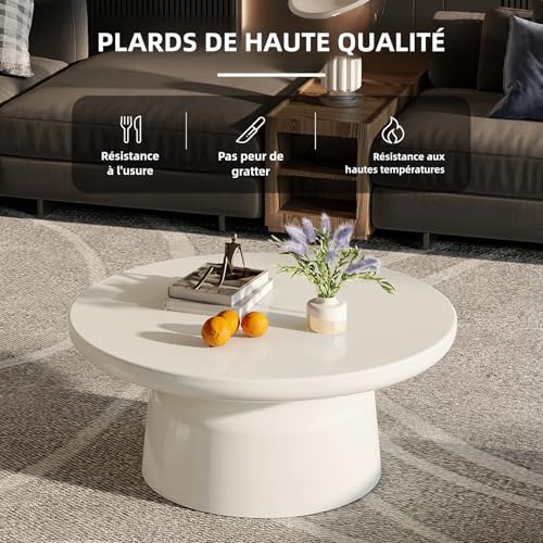 Table basse ronde 80 cm table basse moderne blanc crème salon chambre - 6