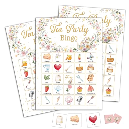 CTLHKY Tea Bingo Games Cards, Floral Garden Party Game Decor, Bachelorette Bridal Shower Party Activities, Bingo Sets for Adults Large Group, Tea Theme Party Activity Supplies -A14