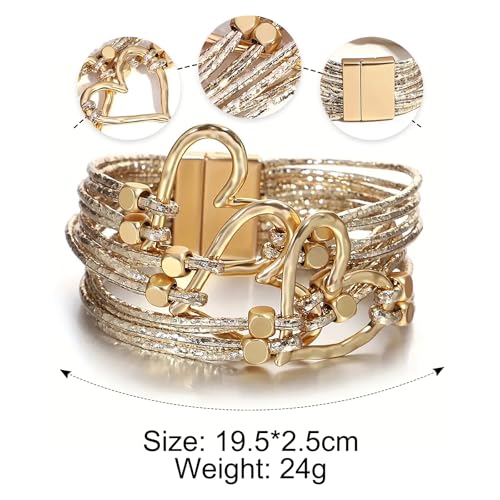 Image of Fesciory Leather Wrap Bracelets for Women, Boho Leopard Multi-Layer Crystal Beads Cuff Bracelet Jewelry