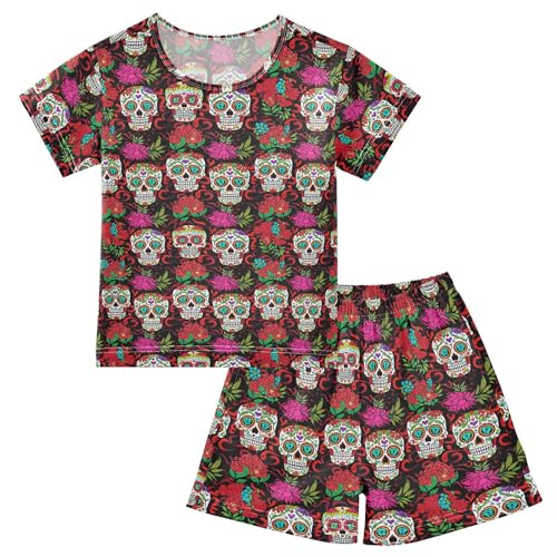 Skull Flower Pajama Set Pajamas Sleepwear Nightwear Loungewear Clothes Set B04044423