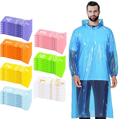 49/98 Pcs Disposable Rain Ponchos for Adults with Padded Drawstring Hoods and Pockets, Suitable for Emergency