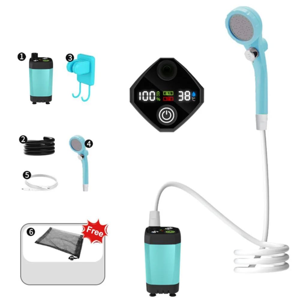 ducha portatil camping,ducha camper,Ducha de camping portátil eléctrica recargable,Presión de agua ajustable,con pantalla digital,para acampar, ir de excursión,viajar,bañar perros y lavar coches