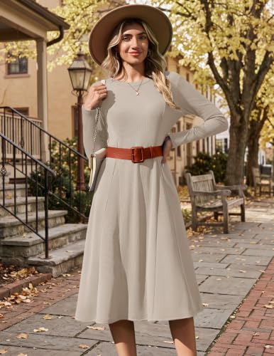 Zeagoo Beige A Line Sweater Dress for Women Rib Knit Dresses with Pockets - image 5