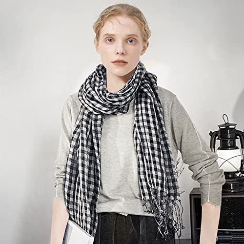 Flax Linen Scarf For Women Men Plaid Striped Print Lightweight Breathable Scarves Warm Stole Wrap Sunscreen Shawl2