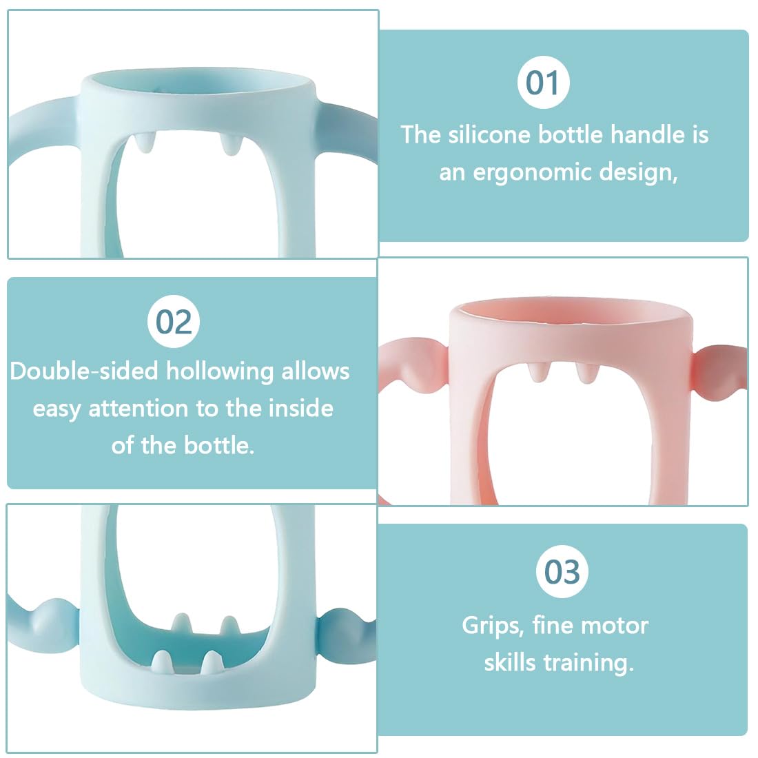 2Pcs Baby Bottle Grip, Silicone Bottle Handle, Wide Neck Baby Bottle Handles, Silicone Baby Bottle Handles With Grip Design