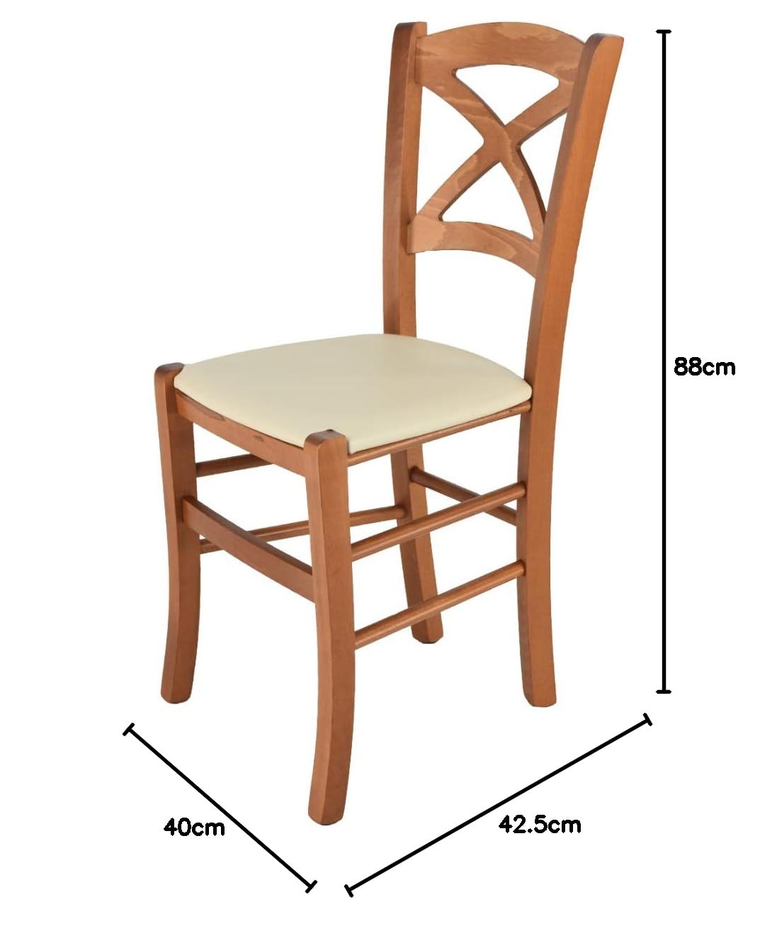 t m c s Tommychairs - Sedia modello Cross per cucina bar e sala da pranzo, robusta struttura in legno di faggio color ciliegio e seduta rivestita in pelle artificiale color avorio