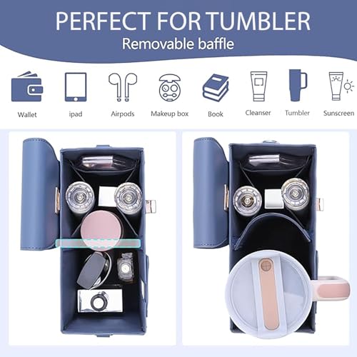 Image of House of Quirk Outdoor Portable Crossbody Tumbler Holder Bag with Purse Compartment - Travel Water Bottle Carrier for Hiking, Walking, Camping (Steel Blue)