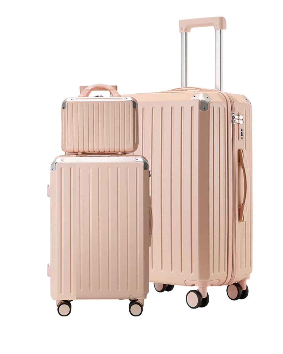 pyb Tourique - Suitcase Trolley Bag Combo (20 inch Cabin, 24 inch Check-in, 14 inch Vanity Bag), Detachable Vanity/Makeup/toiletries Bag, Anti-Theft Lock, Noiseless 8 Wheels (Pink, Medium)-picture-24