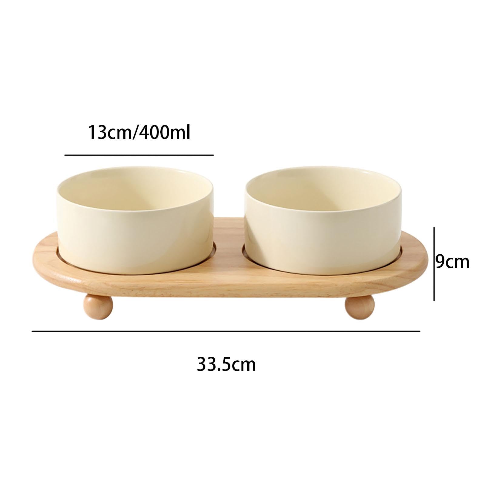 Ensemble de 3 Gamelles surélevées pour Chats avec Support, en Céramique. Structure Stable et Sûre, Idéale pour Les Petits Chats, Beige