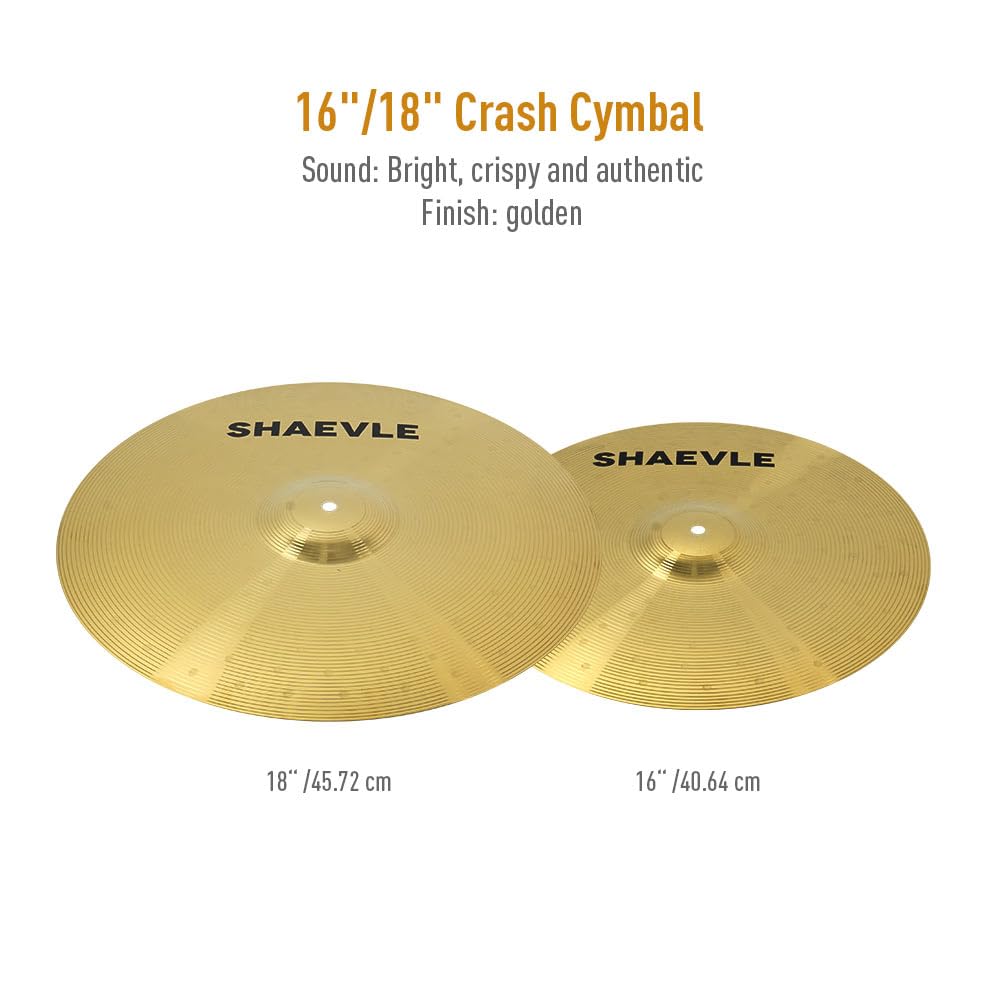 Cymbal Pack, 5 Pieces Alloy Cymbals Drum Set, Cymbals for Drum Set Includes 14"/16"/18"/20" Cymbals, Golden