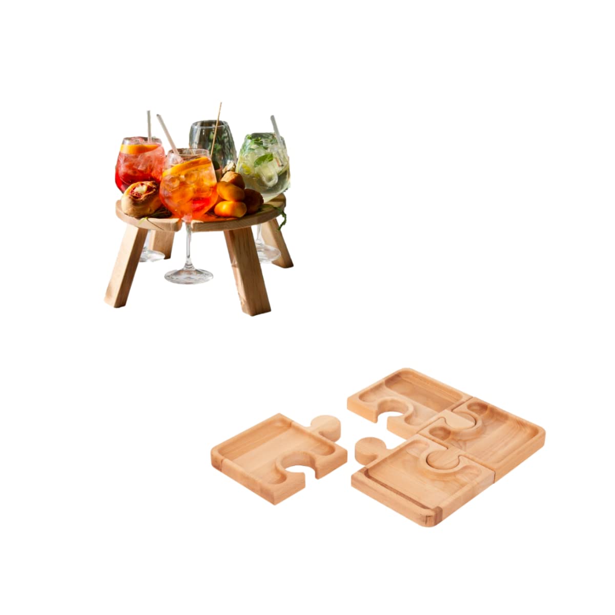 Set Aperitivo, 1 Pic Nic Table + 1 Vassoio Puzzle 4 Pezzi, Legno 100% Faggio