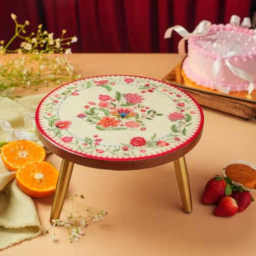Image of RITUALISTIC Anar Pushp Collapsible Cake Stand with Metal Legs | Elegant Cake Display for Decoration & Cutting | Round Dessert Tray for Cakes, Events, Birthdays & Home Decor
