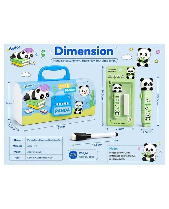 Image of Invite New Cartoon Theme Pencil Box with Push Pull Eraser Set for Kids | Suitcase Style Password Lock Stationery Organizer | School Supplies Gift Combo for Boys & Girls (Cute Panda Blue + Eraser)