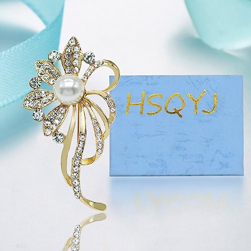 Image of Crystal Pearl Flower Brooches Pins Fashion Beautiful Created Rhinestone Floral Brooch Good Idea for Party Dance Wedding Banquet for Elegant Women Girl