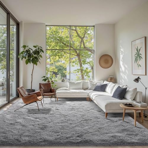 8x10 ft Light Grey Rug for Living Room Fluffy Bedroom Rug Non-Slip Area Rugs Shag Carpet for Nursery Kids Play Room Dorm Office Indoor Modern Plush Carpets Boys