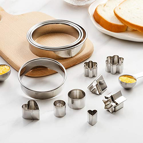 Beyond 280 Stainless Steel Cookie Cutters,4-Piece Round Shapes And 10-Piece Mini Tiny Geometric Triangles Heart Star Circle For One-Bite Cookies, Cake Décor, Fondant Biscuit (4 Circles & 10 Mini) #TOP3