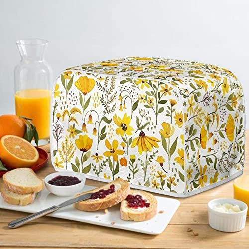 Image of 2 Slice Toaster Dust Cover Bread Toaster Oven Dustproof Cover Kitchen Bakeware Protector Dustproof Fingerprint Protection for Women Gift(11.4 x 7.9 x 7.5), Yellow Floral