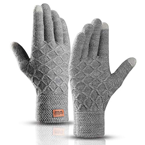 Preisvergleich Produktbild Touchscreen Winterhandschuhe, Winter Strick Handschuhe, Warme Fahrradhandschuhe mit Weichem Futter Elastische Manschette, Warme Sports Handschuhe für Texting, Radfahren, Outdoor Aktivitäten (Grey-L)