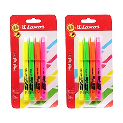 Luxor Highlighters, Chisel Tip for Fine and Broad Lines, Colors: Green, Orange, Pink, Yellow from Northland Wholesale. (8-Highlighters) Cover