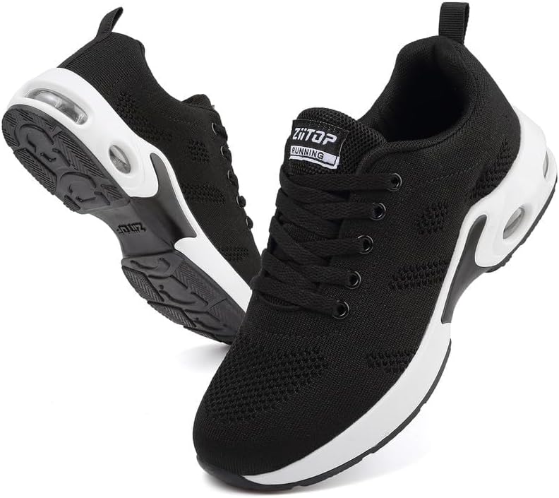 Running Shoes Women's Trainers Sports Shoes Air Cushion Trainers Summer Breathable Jogging Shoes Orthopaedic Shoes Non-Slip Lightweight Walking Shoes Indoor Fitness Shoes Outdoor Running Shoes Black White 41 EU