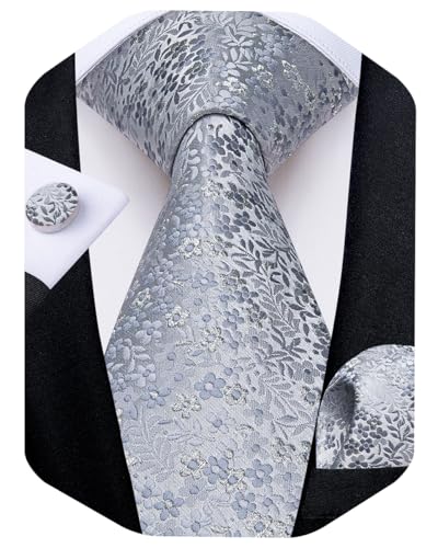 Image of DiBanGu Mens Paisley Tie Sets Silk Jacquard Woven Floral Necktie and Pocket Square Cufflinks Wedding Business Party