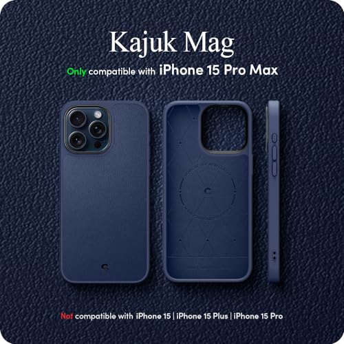 Image of Spigen Cyrill Kajuk Mag | iPhone 15 Pro Max Case | Blue iPhone 15 Pro Max Back Cover | Faux Leather+TPU+PC - Navy