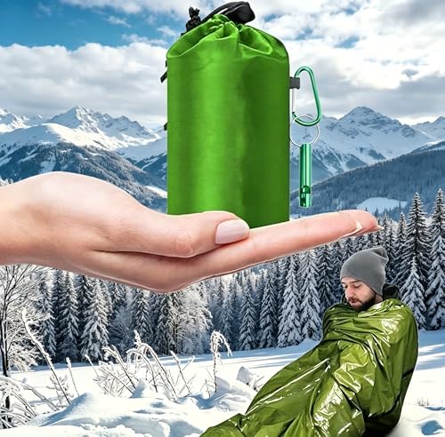 Bolsa de Dormir de Emergencia 82.7 x 47.2 Pulgadas, Ligera, Impermeable, Aislante Térmico con Silbato de Supervivencia, para Exterior, Camping, Senderismo, Supervivencia, Verde miniatura 1