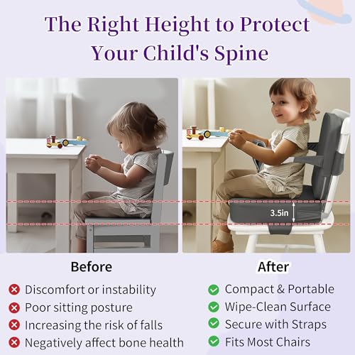 Image of Toddler Booster Seat for Dining Table with Backrest, Waterproof PU Cushion