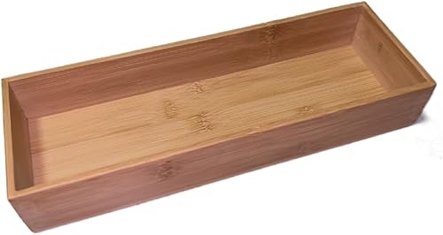 Miniatura 8 de Organizador de cajones de bambú, bandeja de cubiertos y cubiertos de 12 x 4 x 2 pulgadas para cocina, caja de almacenamiento multiusos para