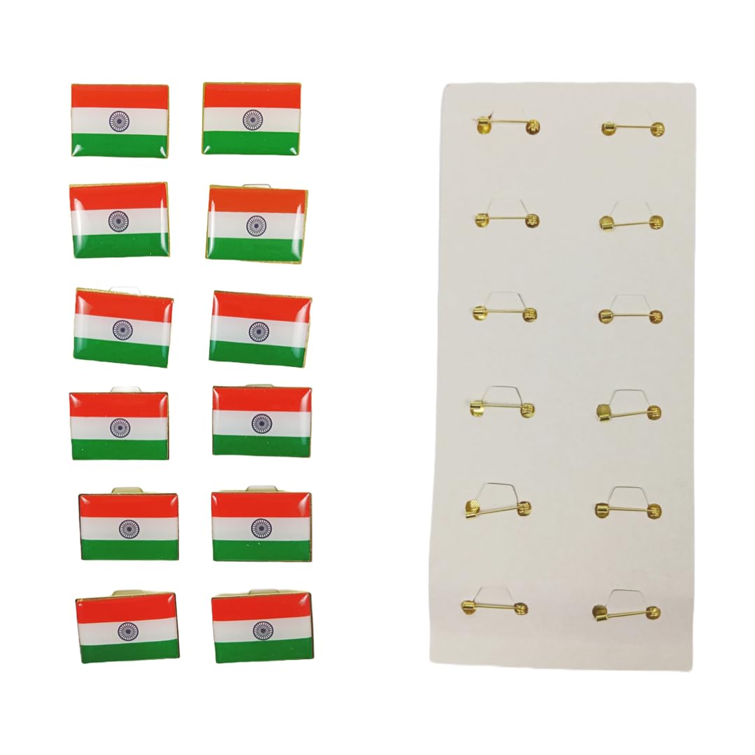 Fun Time Prince Celebration Indian Flag Tri Colour Metal Badge Pack of 12 (Rectangle)-image-42
