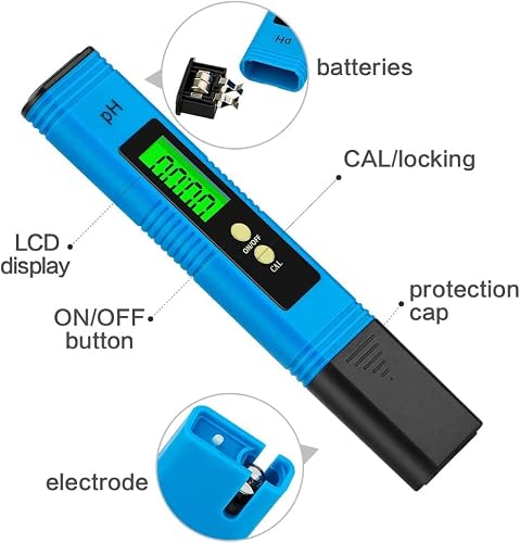 Foto von omitium PH Messgerät PH Messgerät Wasser mit LCD Anzeige PH Wert Messgerät Digitaler PH-Meter für Trinkwasser, Lebensmittel, Schwimmbäder, Thermen, Aquarien, Hydroponik und andere - Blau