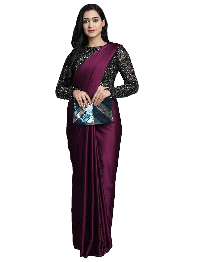 Mera Enterprise Women's Satin Silk Plain Saree