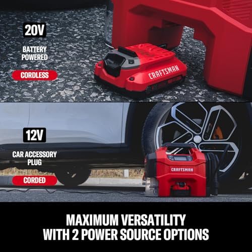 CRAFTSMAN 3-in-1 Tire Inflator, 160PSI Portable Air Compressor/Car Vacuum/Dust Blower, 20V Cordless & 12V Car Power, Air Pump with LED Light for Cars Trucks RV Tires (Battery Sold Separately) - image 7