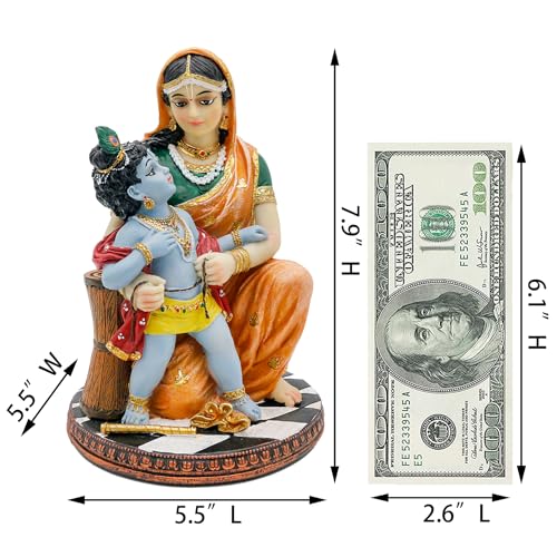 Estatua Hindu Dios Krishna y Yashoda 7.9 pulgadas Polystone miniatura 5