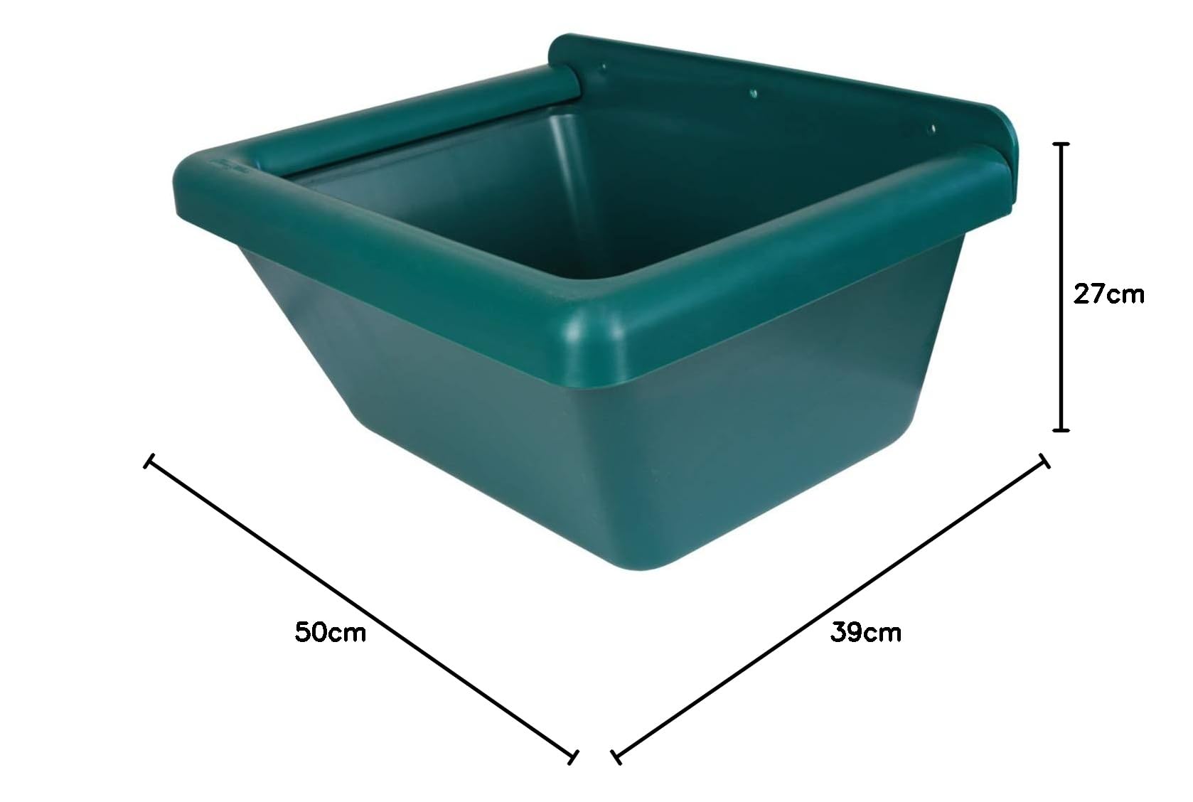 Tosoni, Rechteckige Futterkrippe, Ideal für Pferde, Einfassung in Kunststofffuttersparer. Aus Polyethylen, Entleerungskappe, Fassungsvermögen 25 Liter, für Stall und Pferdebox, Erhältlich in Grün