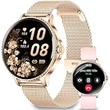 Fitonme Reloj Inteligente Mujer, 1.27' Smartwatch Mujer Redondo con Llamadas y Whatsapp Notificación, SpO2/Pulsómetro/Sueño/Podómetro, 110+ Modos Deporte, 2 Correas, IP68 para Android iOS Oro Rosa