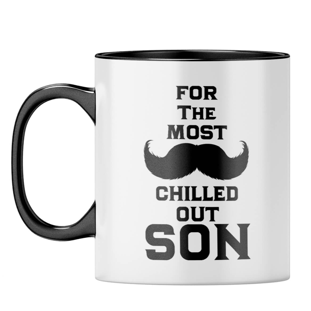 YuBingo Funny Son Mug - for The Most Chilled Out Son, Mustache Design (Black Inner & Handle, Tea Cup, 310ML)