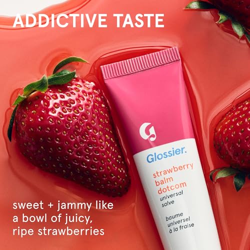 Image of Glossier Balm Dotcom Hydrating Tinted Lip Balm - Universal Salve, Up to 12 Hour Moisture for Dry Lips, Cuticles & Skin - Lanolin, Beeswax & Castor Oil - Strawberry, Jammy Pink Tint, 15ml