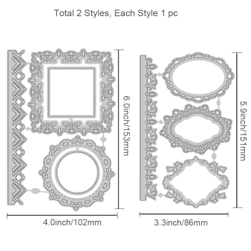 INFUNLY 2PCS Lace Border Cutting Dies for Card Making Round and Square Lace Frame Die Cuts Lace Edge Cutting Dies Metal Bookmark Cutting Dies for Card Making DIY Scrapbooking Album Decor - Image 2