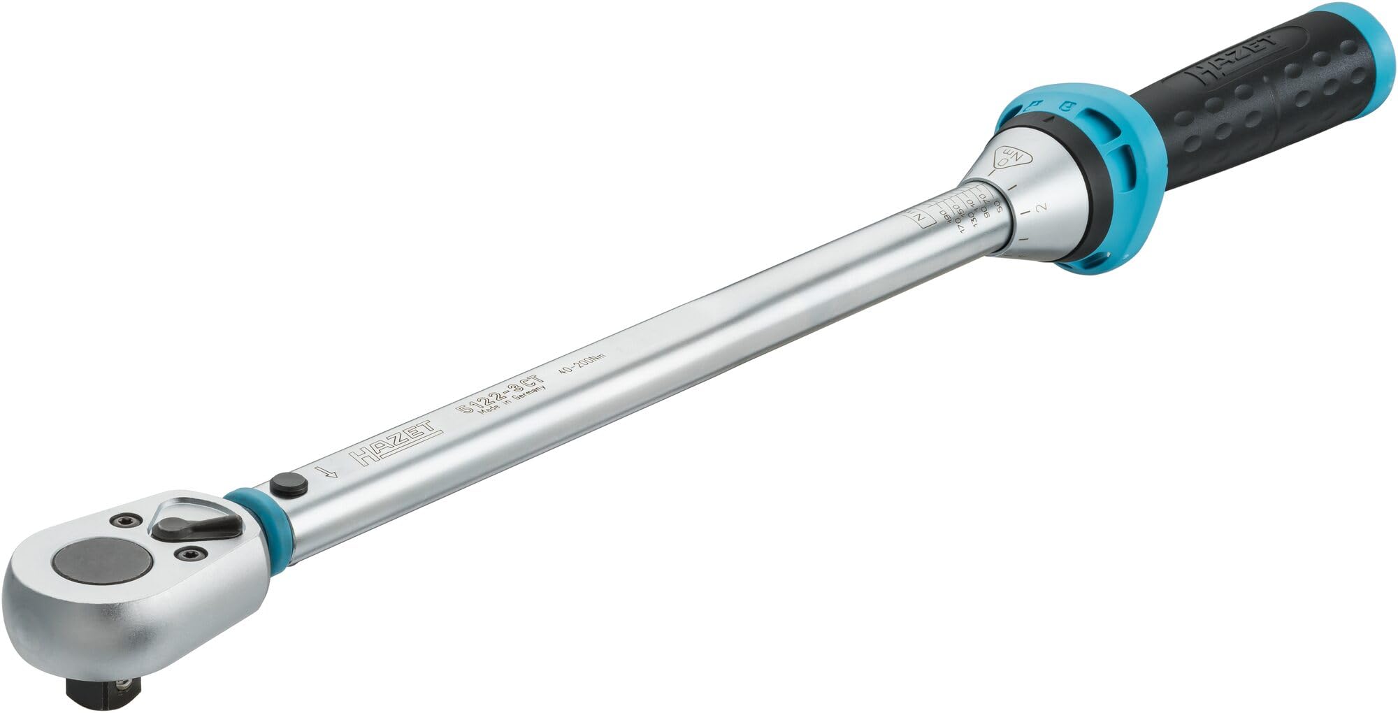 Torque Wrench HAZET 5122-3CT I Output: 12.5 mm (1/2 inches), Tolerance: 4%, 32 Teeth I Reversible Ratchet for Car and Bike I 519 mm