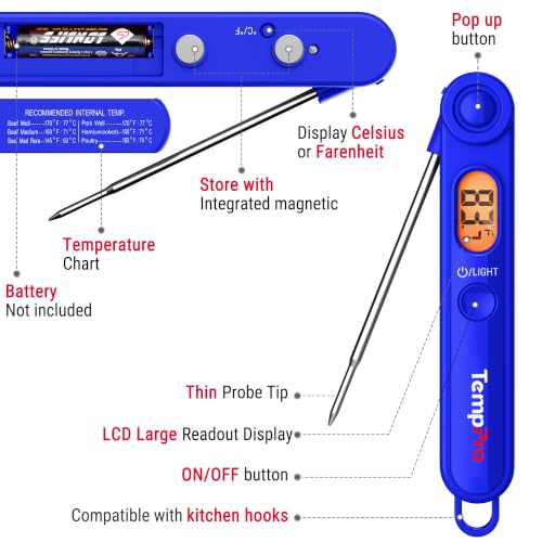 Image of TempPro TP03B Digital Meat Thermometer for Cooking, Instant Read Thermometer with Backlight, Kitchen Food Thermometer for Grill Smoker BBQ Oil Deep Fry Candy Bread Coffee (Previously ThermoPro)