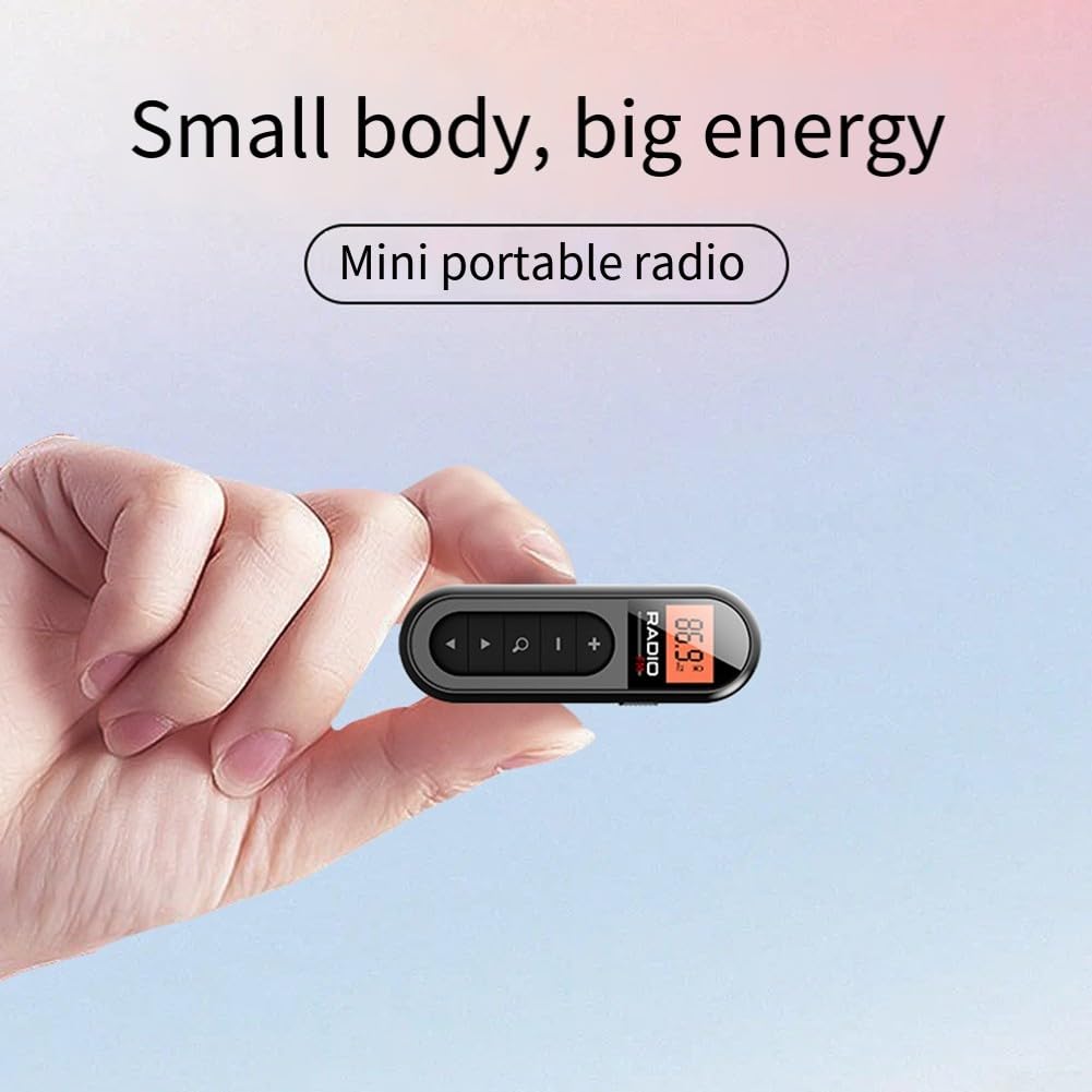 ReachMall Radio FM Piccola alimentata a Batteria, Radio Stereo Tascabile Digitale, Ricevitore Portatile con Cuffie, Mini Ricevitore con Schermo LCD er Pescare Correre Camminare(Nero)