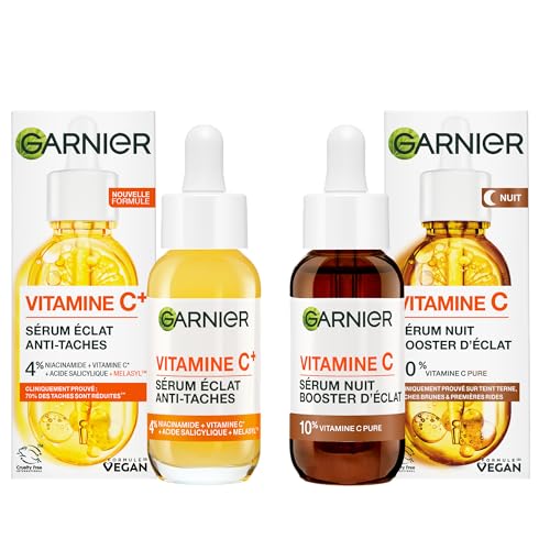 Garnier Skin Active - Coffret Sérum Jour Anti-Taches Brunes + Sérum Nuit Booster d’Éclat - Soins Visage Enrichis en Vitamine C - Vegan & Cruelty Free - Tous Types de Peaux - 2 x 30 ml