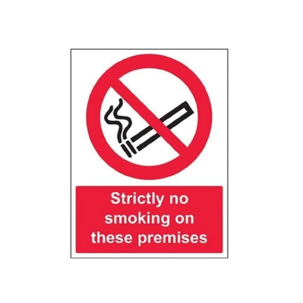V Safety 57031BC-R Strictly No Smoking On These Premises Prohibition Sign - Portrait - 300mm x 400mm - 1mm Rigid Plastic, Black/Red