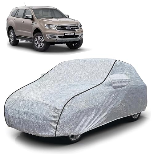 Image of Sulfar 100% Waterproof Car Body Cover Compatible with Mirror for Ford Endeavour (Triple Stitched, Full Bottom Elastic, Magic Silver with Black Piping)