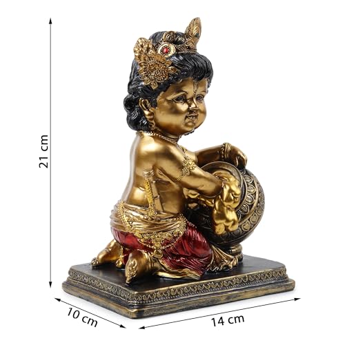 Image of ARMONIA Krishna Makhan Chor Idol - 8.2 Inch Ploystone Kanha Ji Murti with Antique Finish | Statue for Home Decor, Living Room & Pooja Mandir | Office Desk Showpiece |Gift for Wedding & Housewarming