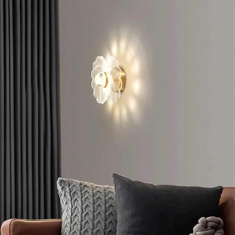 Image of Glowave Golden Acrylic Light Flower Design Wall Lamp Light for Living Room Bedroom Bedside - Tricolour (White, Warm White, Natural White) 7044-W (Flower B883)