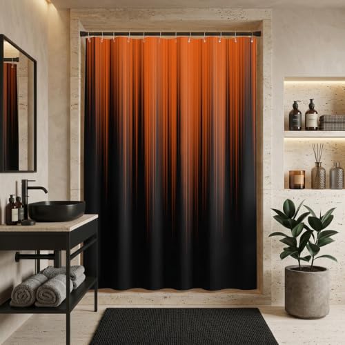 Image of AAtter Orange Black Ombre Shower Curtain, Extra Long 72x84 Inch, 12 Hooks