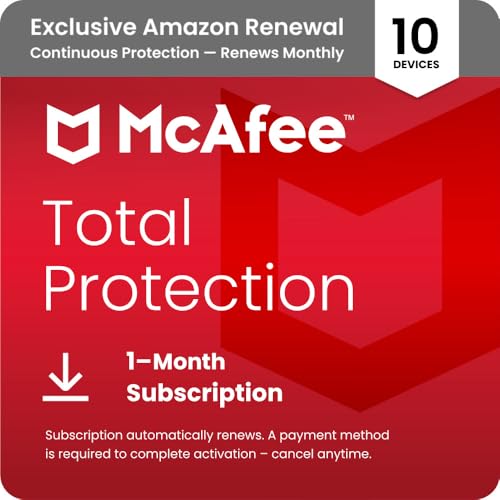 McAfee Total Protection 10-Device 2025 |Security Software Includes Antivirus, Secure VPN, Scam Protection, Password Manager, Identity Monitoring | 1-Month Subscription with Auto Renewal